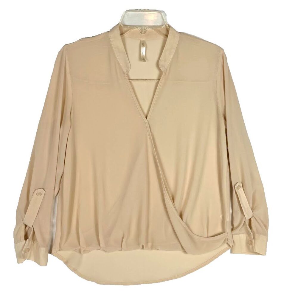 DNA Couture Drew Cross Front Blouse Top M Nude Beige V-neckline Long Sleeves